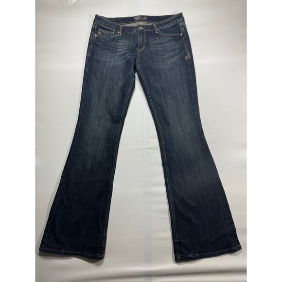 Miss Me Women's Dark Wash Low Rise Flare Leg Denim Jeans - Size 31 (34x34.5) - Picture 1 of 7